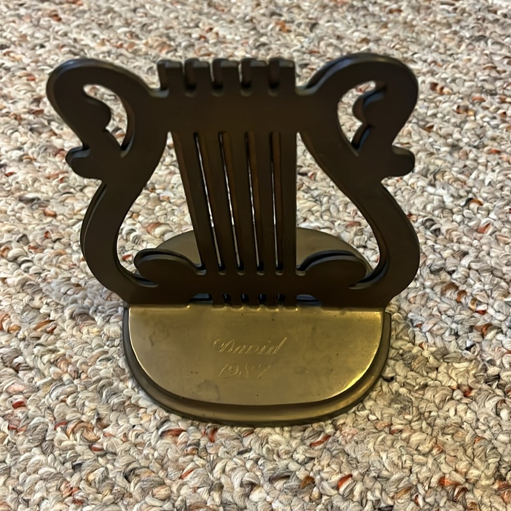 Vintage Brass Harp Music Note Bookends - Picture 2 of 12